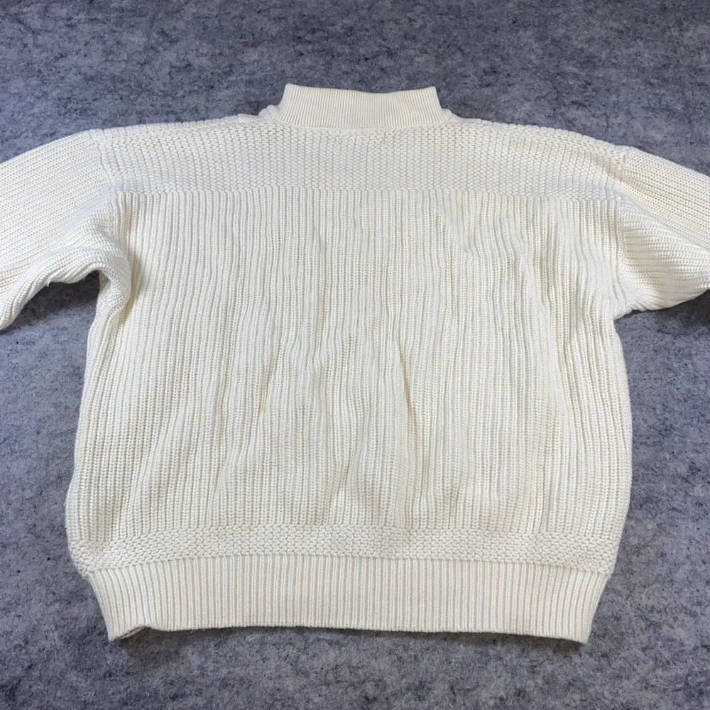 Eddie Bauer Sweater Mens L‎ Cream Cotton Long Sleeve Fisherman Henley Knit Heavy